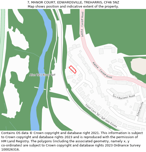 7, MANOR COURT, EDWARDSVILLE, TREHARRIS, CF46 5NZ: Location map and indicative extent of plot