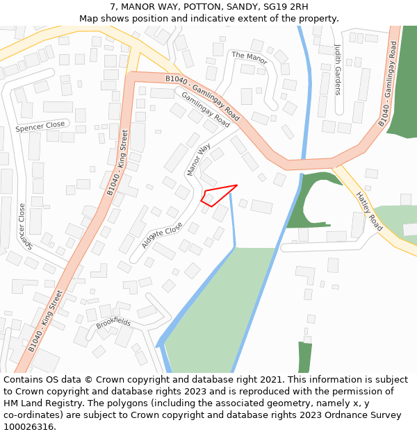 7, MANOR WAY, POTTON, SANDY, SG19 2RH: Location map and indicative extent of plot