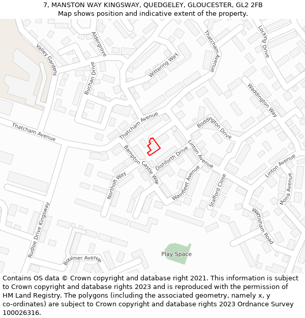 7, MANSTON WAY KINGSWAY, QUEDGELEY, GLOUCESTER, GL2 2FB: Location map and indicative extent of plot