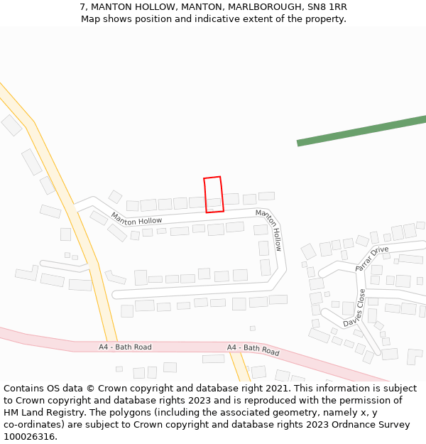 7, MANTON HOLLOW, MANTON, MARLBOROUGH, SN8 1RR: Location map and indicative extent of plot