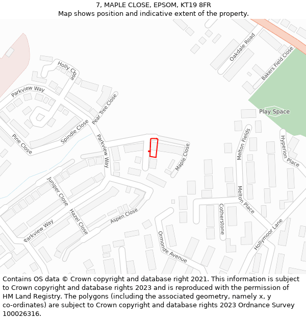 7, MAPLE CLOSE, EPSOM, KT19 8FR: Location map and indicative extent of plot