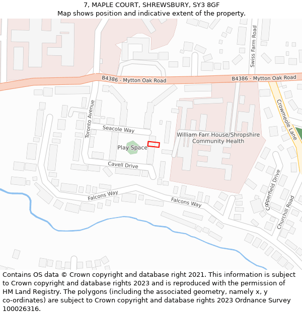 7, MAPLE COURT, SHREWSBURY, SY3 8GF: Location map and indicative extent of plot