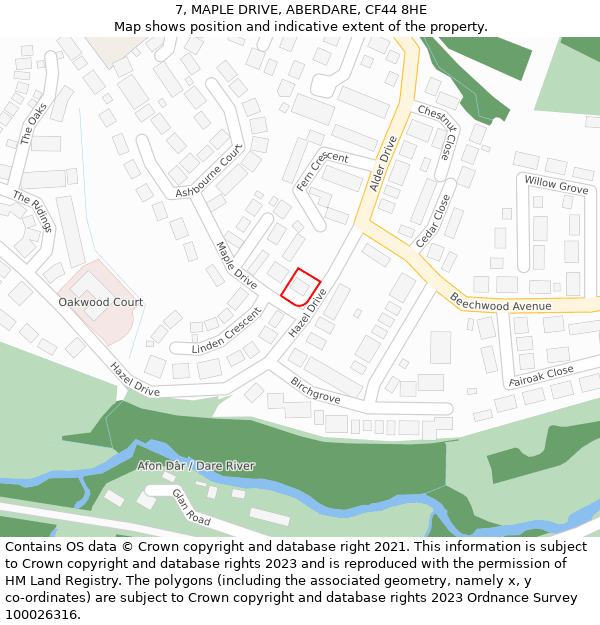 7, MAPLE DRIVE, ABERDARE, CF44 8HE: Location map and indicative extent of plot