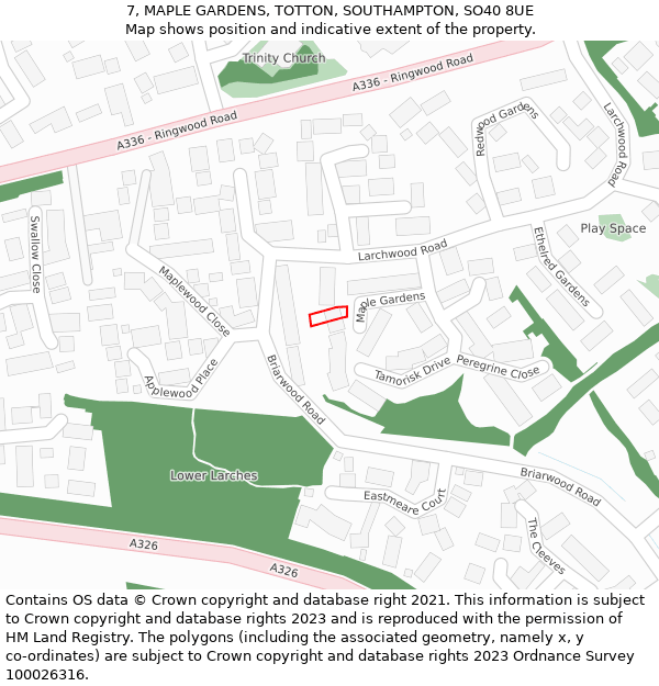 7, MAPLE GARDENS, TOTTON, SOUTHAMPTON, SO40 8UE: Location map and indicative extent of plot