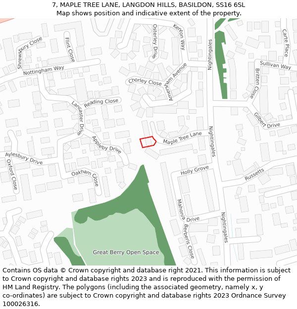 7, MAPLE TREE LANE, LANGDON HILLS, BASILDON, SS16 6SL: Location map and indicative extent of plot