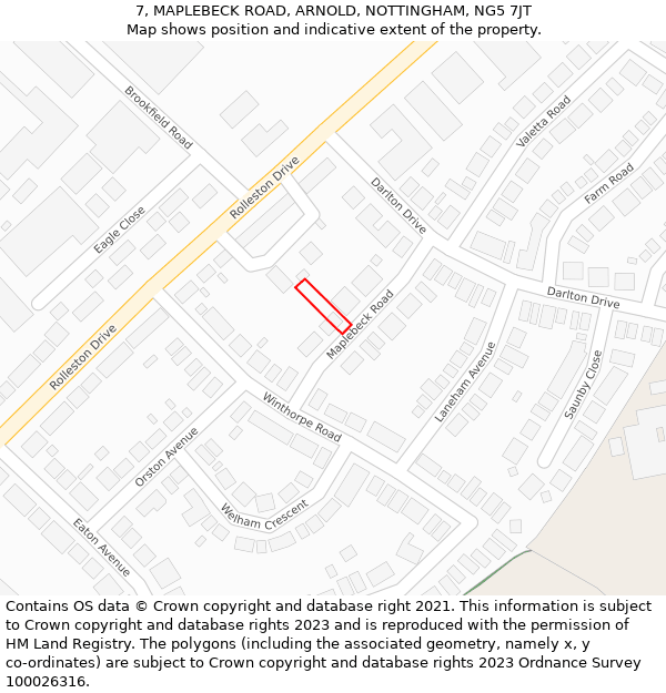 7, MAPLEBECK ROAD, ARNOLD, NOTTINGHAM, NG5 7JT: Location map and indicative extent of plot