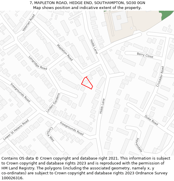 7, MAPLETON ROAD, HEDGE END, SOUTHAMPTON, SO30 0GN: Location map and indicative extent of plot