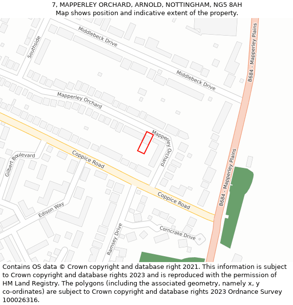 7, MAPPERLEY ORCHARD, ARNOLD, NOTTINGHAM, NG5 8AH: Location map and indicative extent of plot