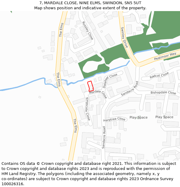 7, MARDALE CLOSE, NINE ELMS, SWINDON, SN5 5UT: Location map and indicative extent of plot