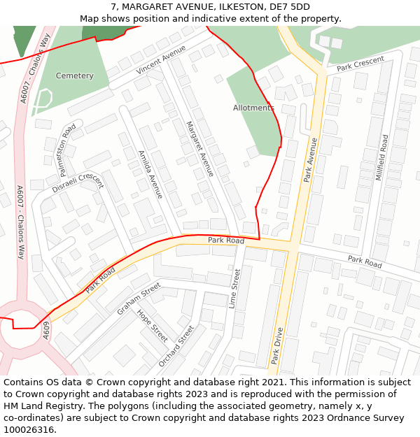 7, MARGARET AVENUE, ILKESTON, DE7 5DD: Location map and indicative extent of plot