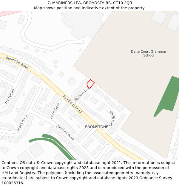 7, MARINERS LEA, BROADSTAIRS, CT10 2QB: Location map and indicative extent of plot