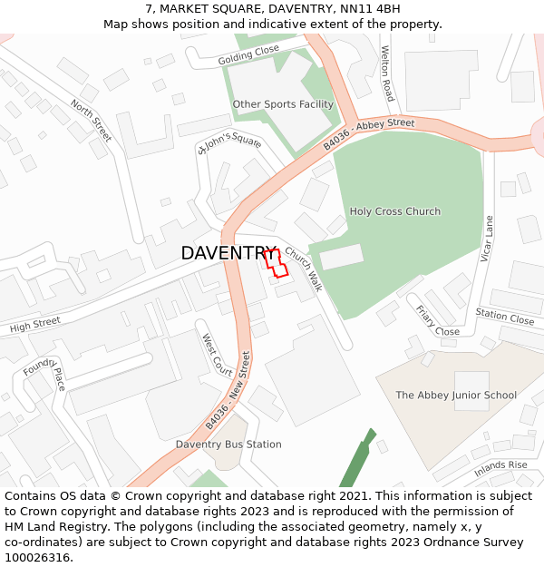 7, MARKET SQUARE, DAVENTRY, NN11 4BH: Location map and indicative extent of plot
