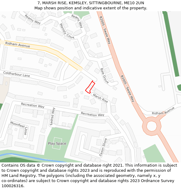 7, MARSH RISE, KEMSLEY, SITTINGBOURNE, ME10 2UN: Location map and indicative extent of plot