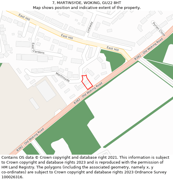 7, MARTINSYDE, WOKING, GU22 8HT: Location map and indicative extent of plot