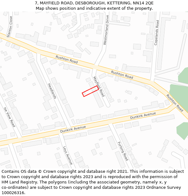 7, MAYFIELD ROAD, DESBOROUGH, KETTERING, NN14 2QE: Location map and indicative extent of plot