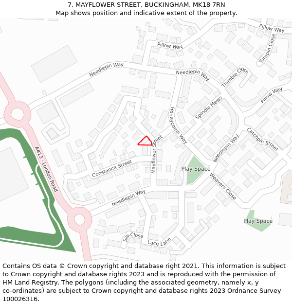 7, MAYFLOWER STREET, BUCKINGHAM, MK18 7RN: Location map and indicative extent of plot