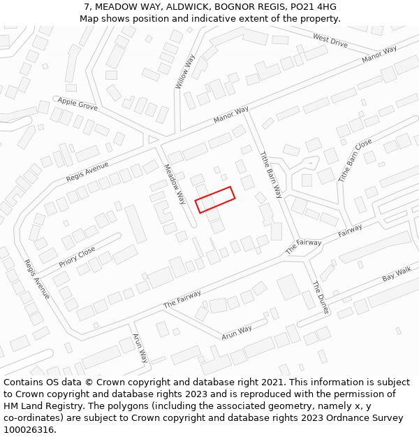 7, MEADOW WAY, ALDWICK, BOGNOR REGIS, PO21 4HG: Location map and indicative extent of plot