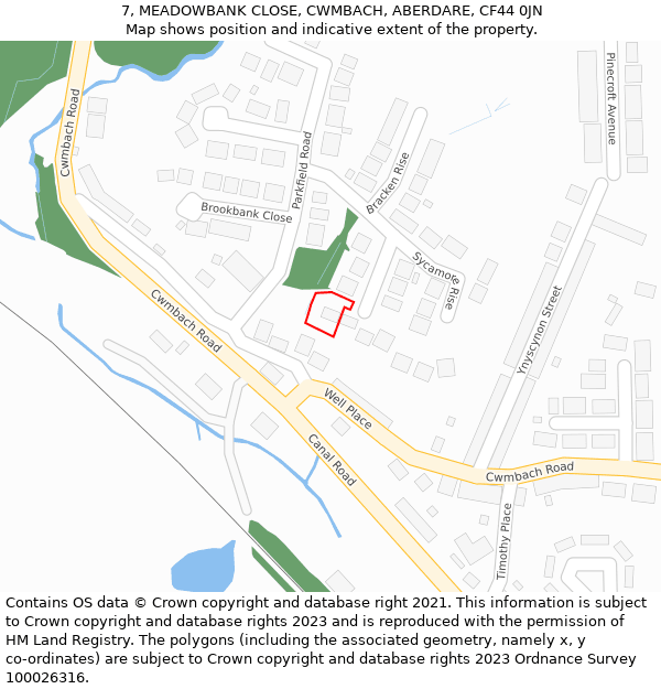 7, MEADOWBANK CLOSE, CWMBACH, ABERDARE, CF44 0JN: Location map and indicative extent of plot