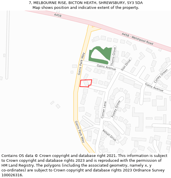 7, MELBOURNE RISE, BICTON HEATH, SHREWSBURY, SY3 5DA: Location map and indicative extent of plot