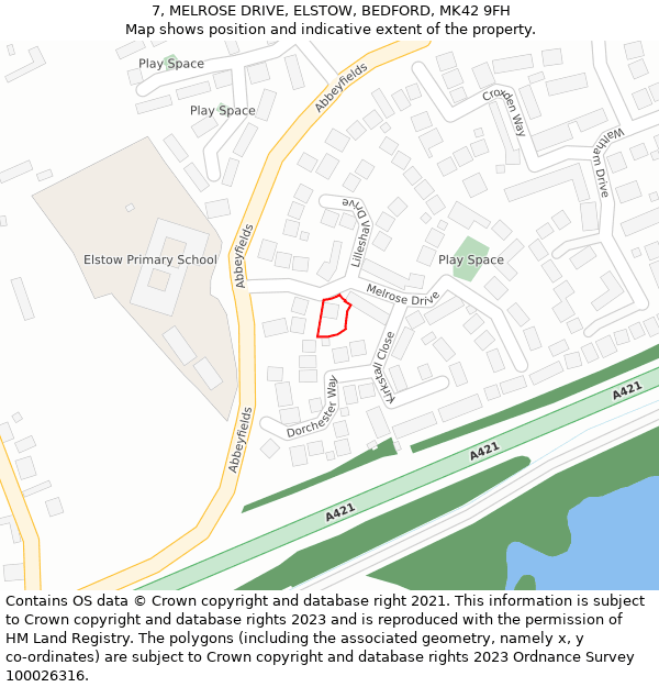 7, MELROSE DRIVE, ELSTOW, BEDFORD, MK42 9FH: Location map and indicative extent of plot