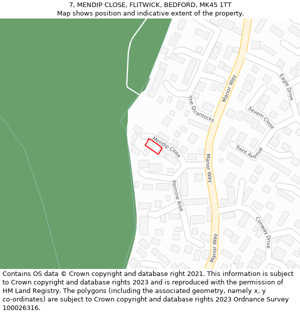 7, MENDIP CLOSE, FLITWICK, BEDFORD, MK45 1TT: Location map and indicative extent of plot