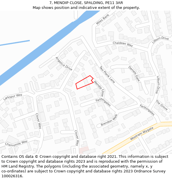 7, MENDIP CLOSE, SPALDING, PE11 3AR: Location map and indicative extent of plot