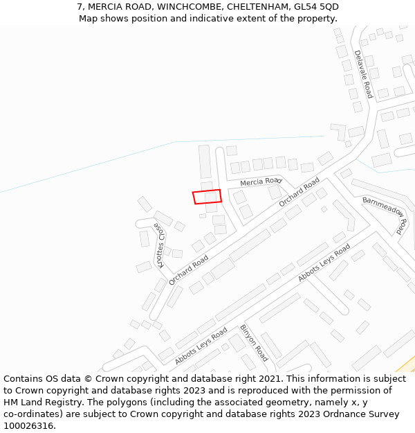 7, MERCIA ROAD, WINCHCOMBE, CHELTENHAM, GL54 5QD: Location map and indicative extent of plot