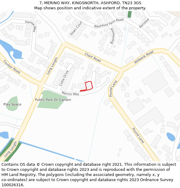 7, MERINO WAY, KINGSNORTH, ASHFORD, TN23 3GS: Location map and indicative extent of plot