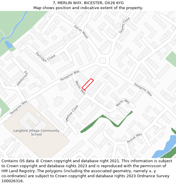 7, MERLIN WAY, BICESTER, OX26 6YG: Location map and indicative extent of plot