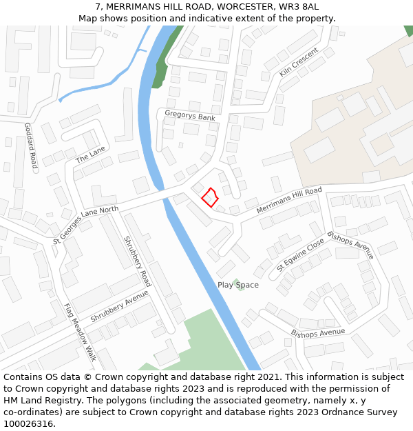 7, MERRIMANS HILL ROAD, WORCESTER, WR3 8AL: Location map and indicative extent of plot