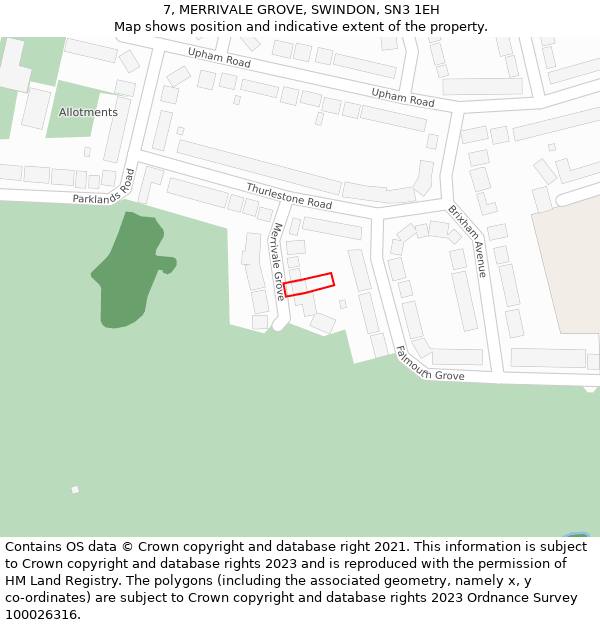 7, MERRIVALE GROVE, SWINDON, SN3 1EH: Location map and indicative extent of plot