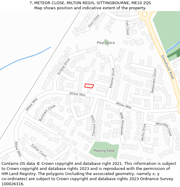 7, METEOR CLOSE, MILTON REGIS, SITTINGBOURNE, ME10 2QS: Location map and indicative extent of plot