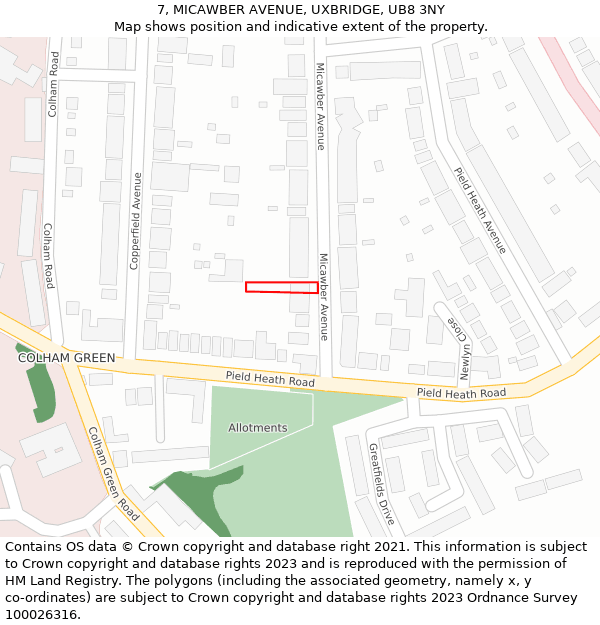 7, MICAWBER AVENUE, UXBRIDGE, UB8 3NY: Location map and indicative extent of plot