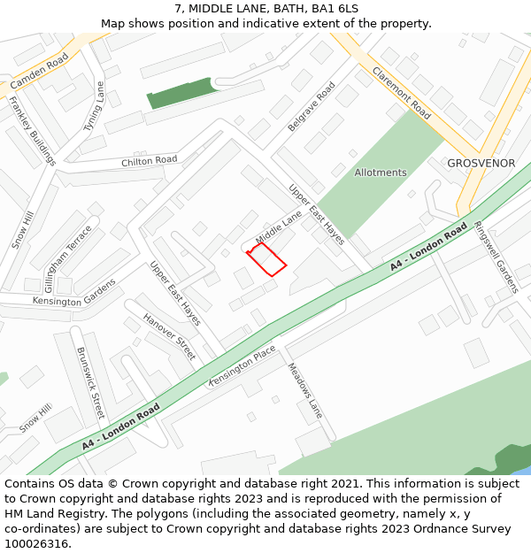 7, MIDDLE LANE, BATH, BA1 6LS: Location map and indicative extent of plot