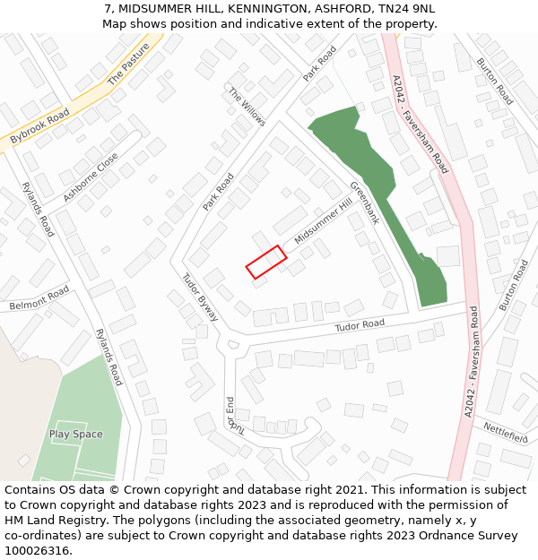 7, MIDSUMMER HILL, KENNINGTON, ASHFORD, TN24 9NL: Location map and indicative extent of plot