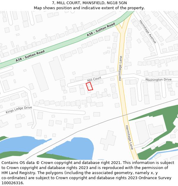 7, MILL COURT, MANSFIELD, NG18 5GN: Location map and indicative extent of plot