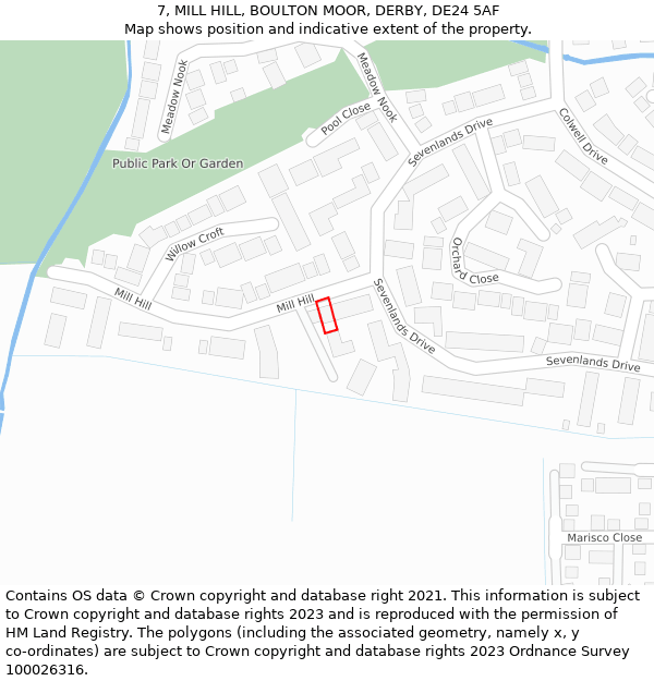 7, MILL HILL, BOULTON MOOR, DERBY, DE24 5AF: Location map and indicative extent of plot
