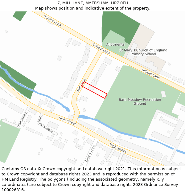 7, MILL LANE, AMERSHAM, HP7 0EH: Location map and indicative extent of plot