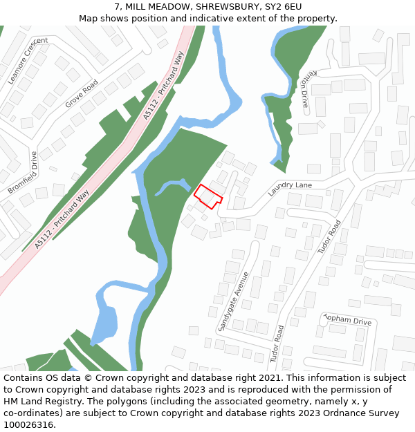 7, MILL MEADOW, SHREWSBURY, SY2 6EU: Location map and indicative extent of plot