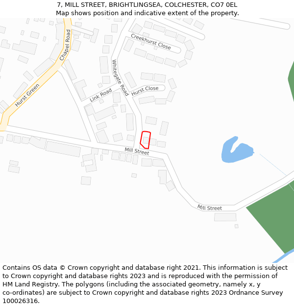 7, MILL STREET, BRIGHTLINGSEA, COLCHESTER, CO7 0EL: Location map and indicative extent of plot