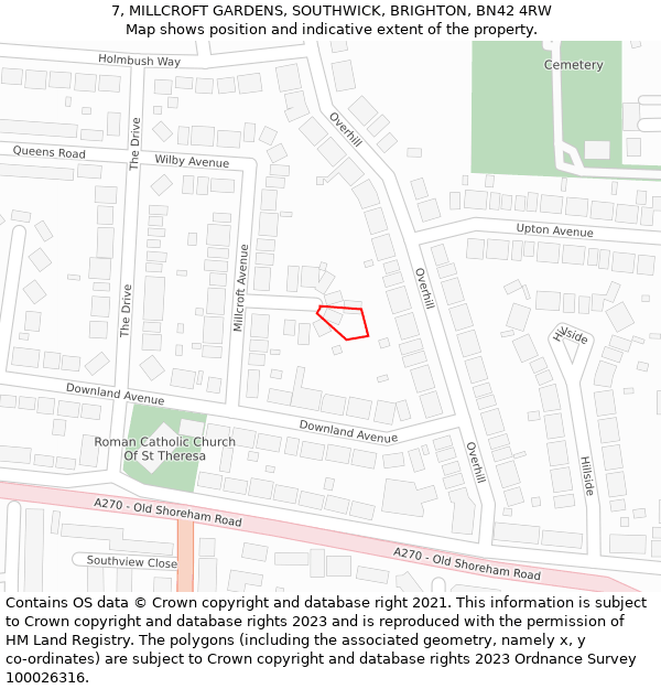 7, MILLCROFT GARDENS, SOUTHWICK, BRIGHTON, BN42 4RW: Location map and indicative extent of plot