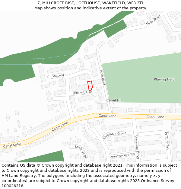 7, MILLCROFT RISE, LOFTHOUSE, WAKEFIELD, WF3 3TL: Location map and indicative extent of plot