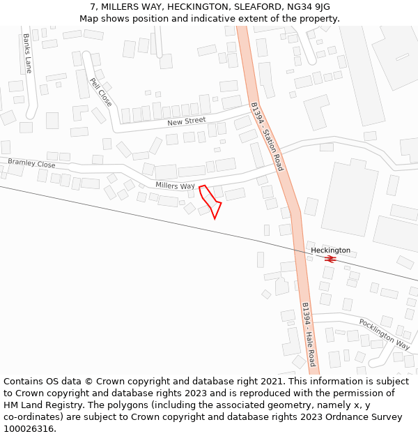 7, MILLERS WAY, HECKINGTON, SLEAFORD, NG34 9JG: Location map and indicative extent of plot