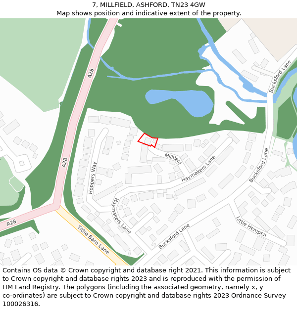 7, MILLFIELD, ASHFORD, TN23 4GW: Location map and indicative extent of plot