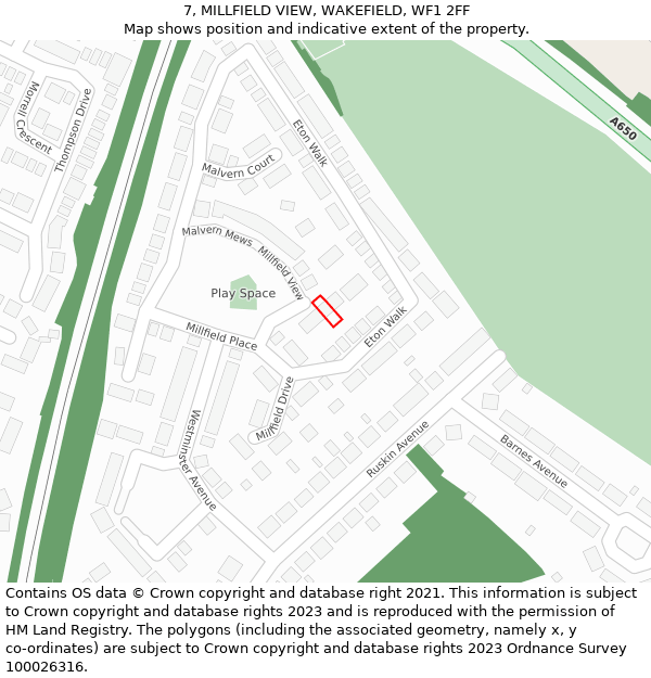 7, MILLFIELD VIEW, WAKEFIELD, WF1 2FF: Location map and indicative extent of plot