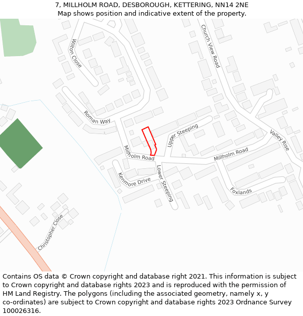 7, MILLHOLM ROAD, DESBOROUGH, KETTERING, NN14 2NE: Location map and indicative extent of plot