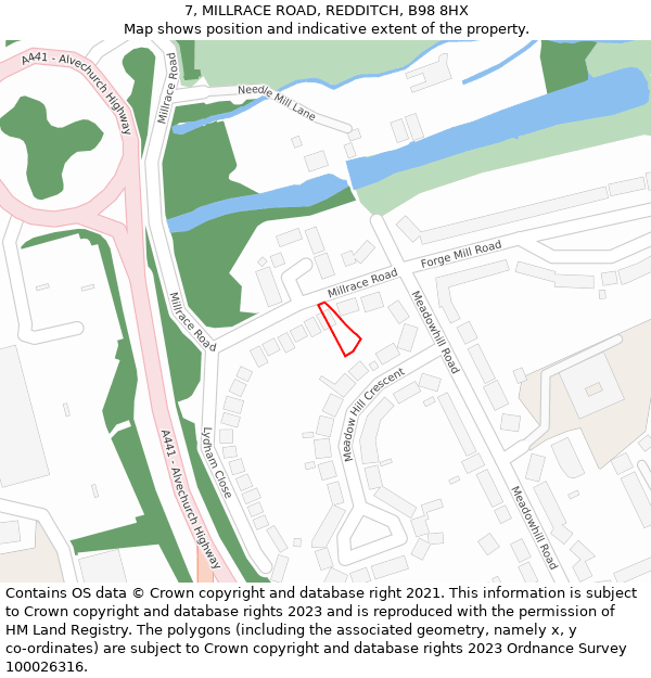 7, MILLRACE ROAD, REDDITCH, B98 8HX: Location map and indicative extent of plot