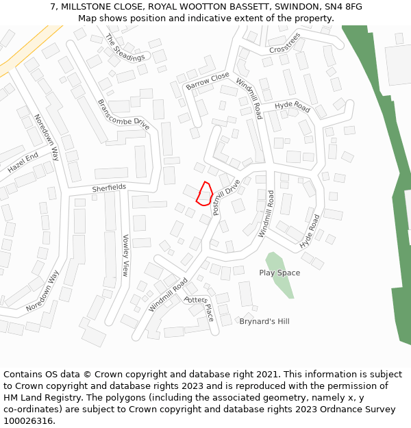 7, MILLSTONE CLOSE, ROYAL WOOTTON BASSETT, SWINDON, SN4 8FG: Location map and indicative extent of plot