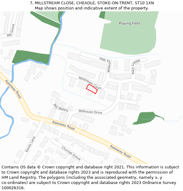 7, MILLSTREAM CLOSE, CHEADLE, STOKE-ON-TRENT, ST10 1XN: Location map and indicative extent of plot