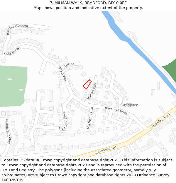 7, MILMAN WALK, BRADFORD, BD10 0EE: Location map and indicative extent of plot